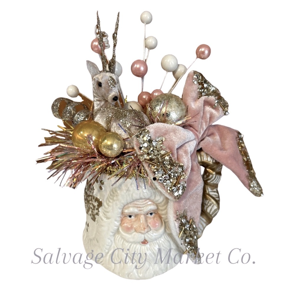 Christmas Holiday Deer Santa Vignette Assemblage One Of A Kind Vintage Art